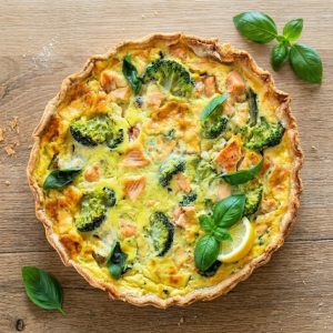 Quiche saumon brocolis pesto (saine & gourmand)