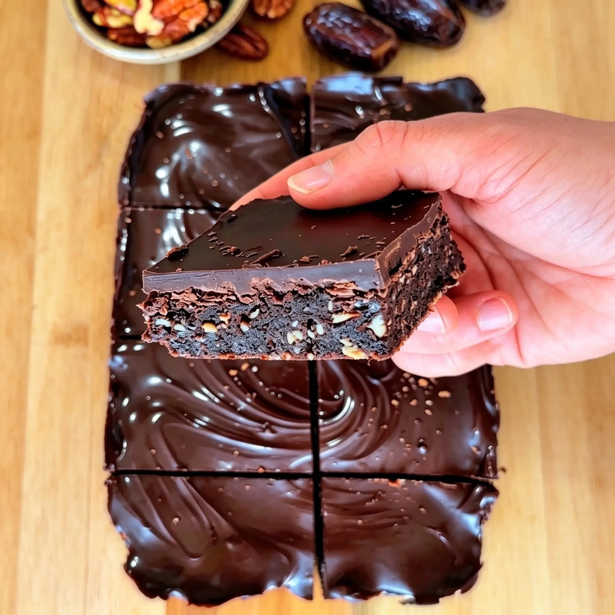 Brownie sans cuisson aux dattes et noix de pécan