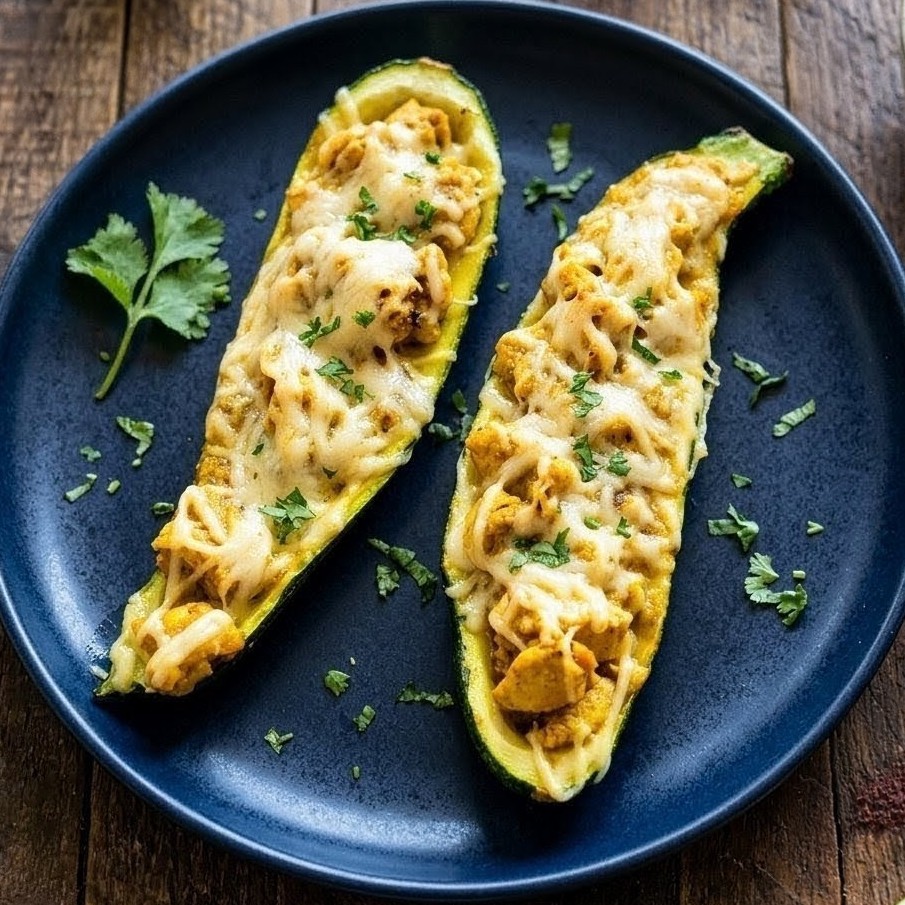 Courgettes farcies poulet curry coco