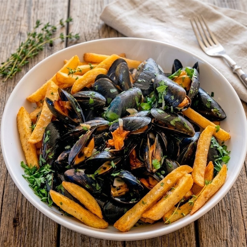 moules frites à la crème normande