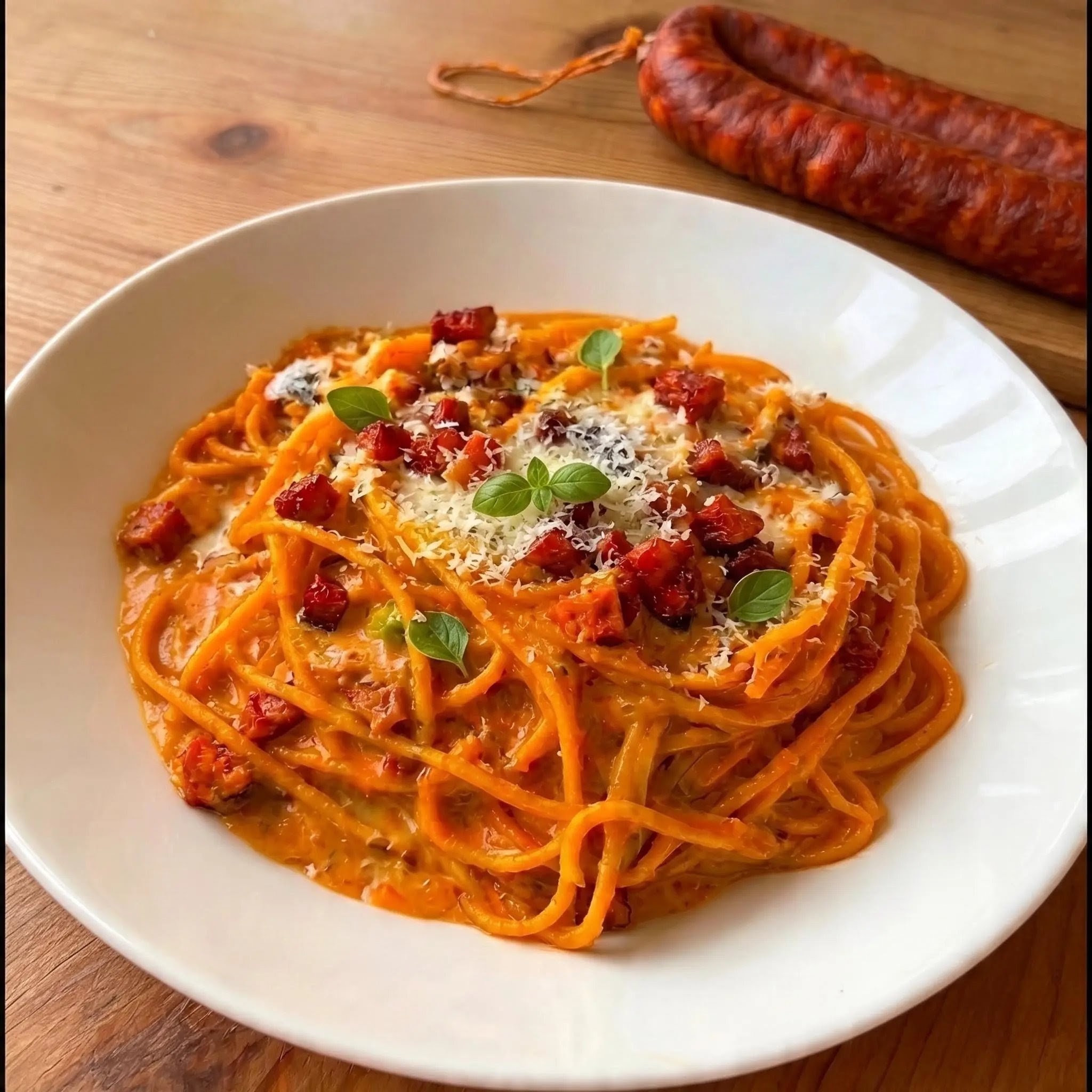 spaghetti chorizo cremeux