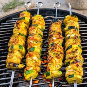 Brochettes poulet curry courgettes