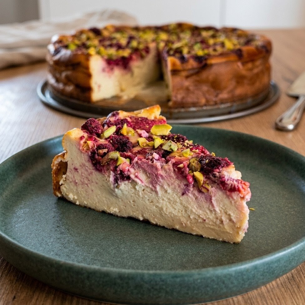 Cheesecake pistache framboise