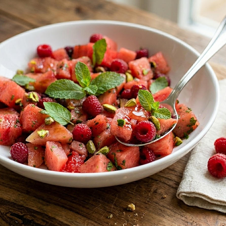 salade pastèque pistaches framboises