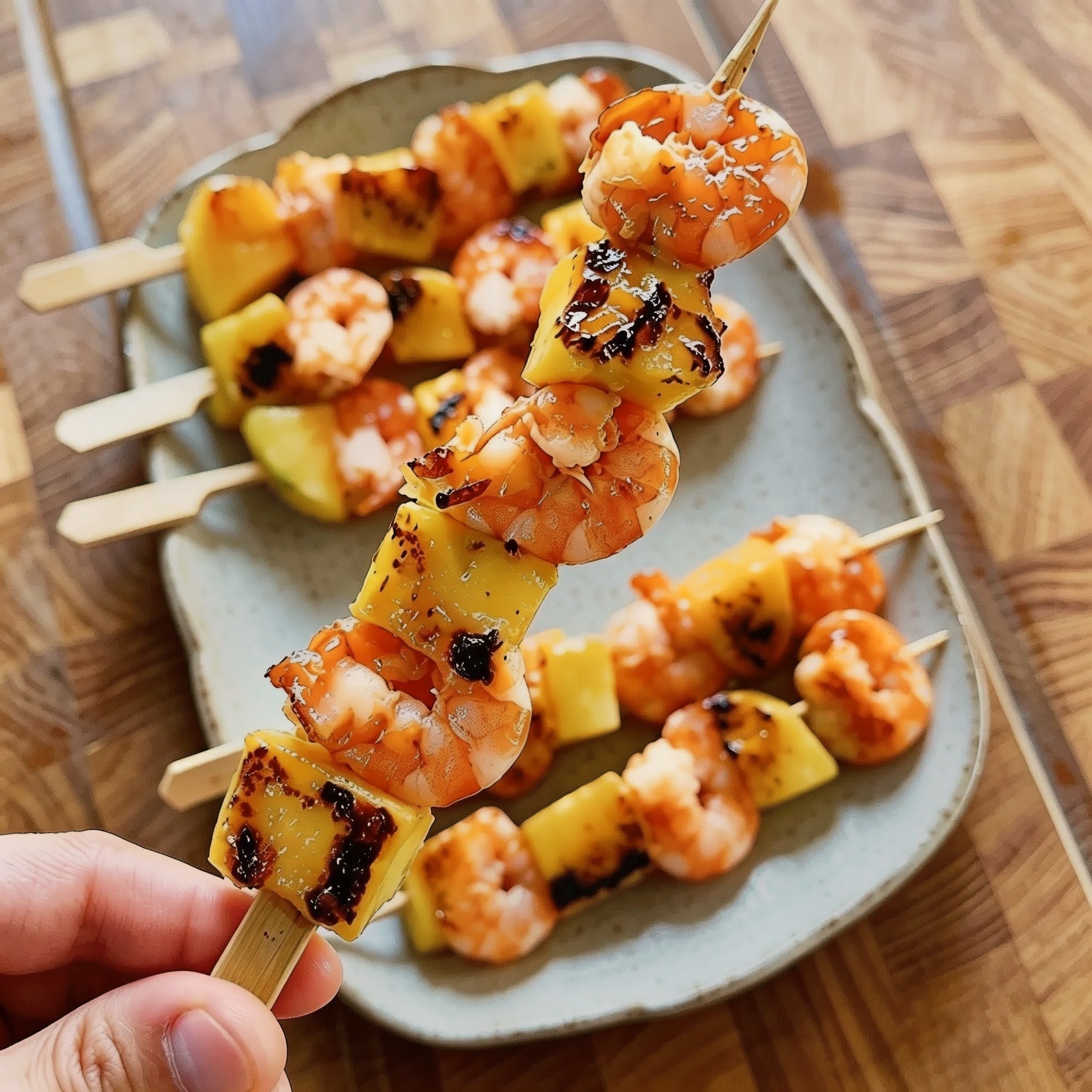 Brochettes de crevettes & mangue grillée