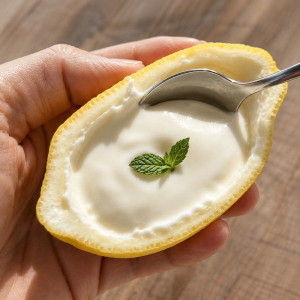 Panna cotta au citron dans un citron