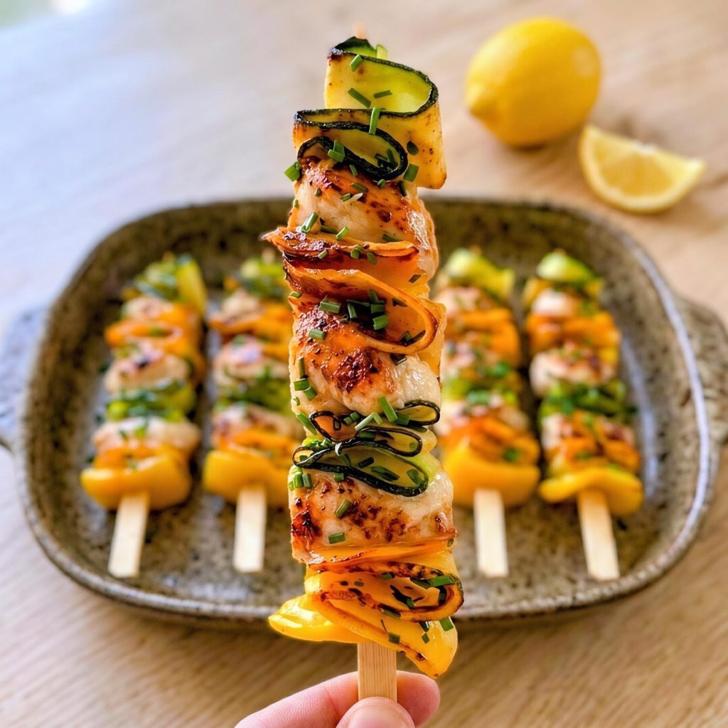 brochettes de poulet et courgettes en accordéon