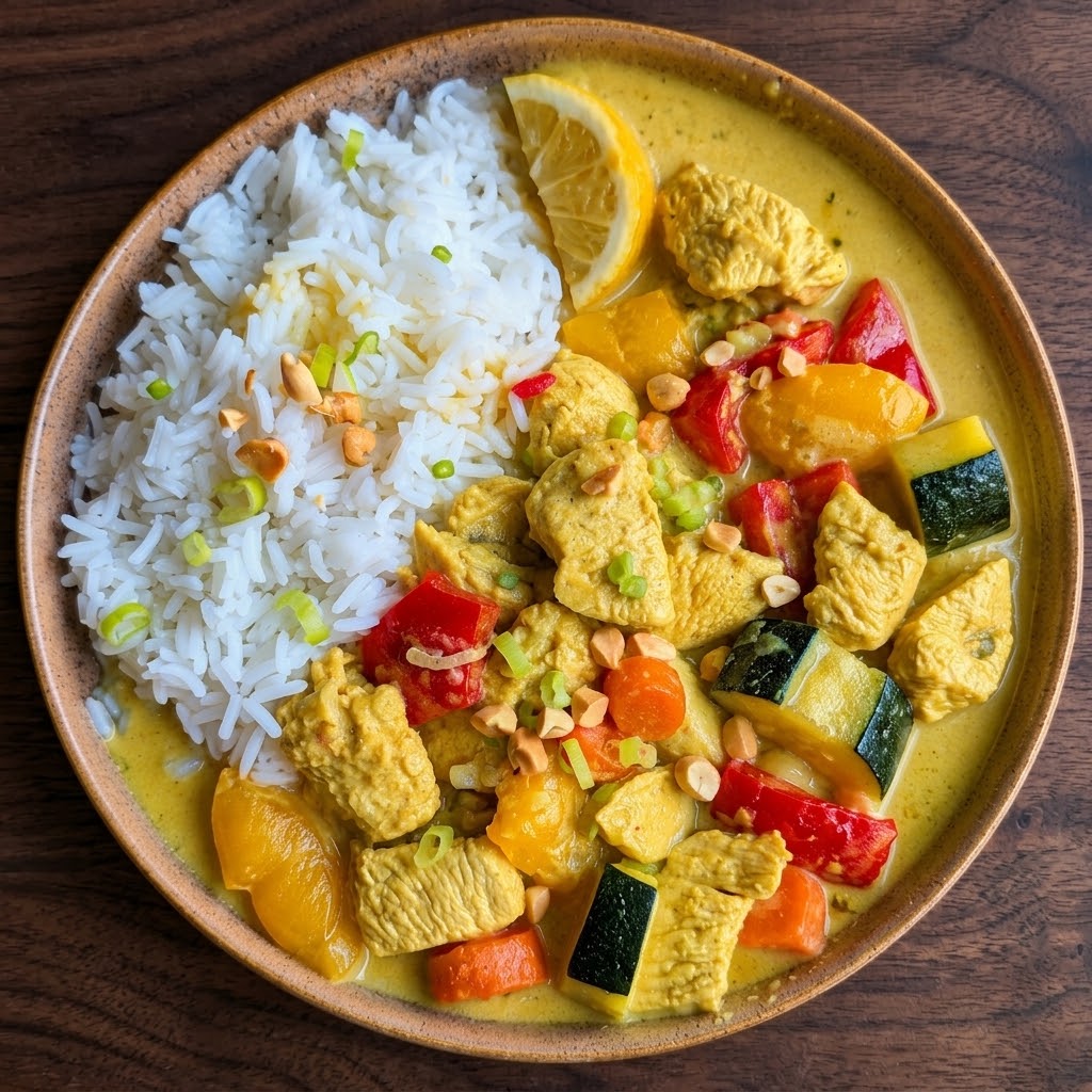 Curry de poulet aux légumes et lait de coco